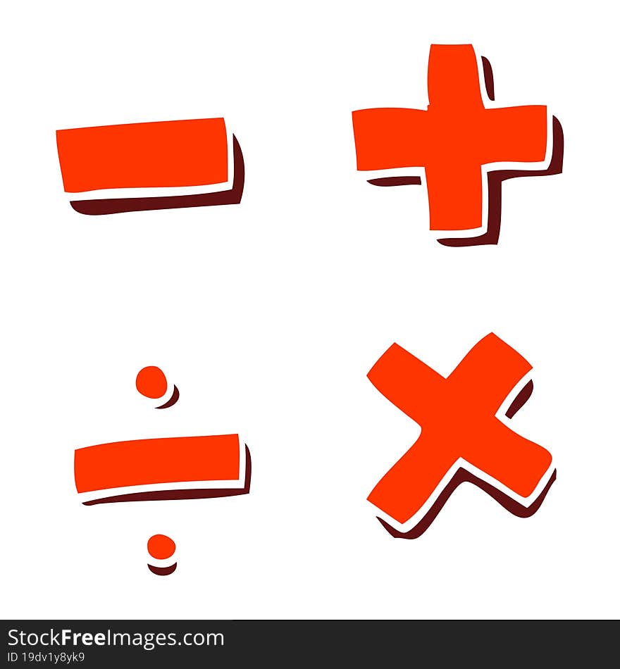 Flat Color Illustration Cartoon Math Symbols