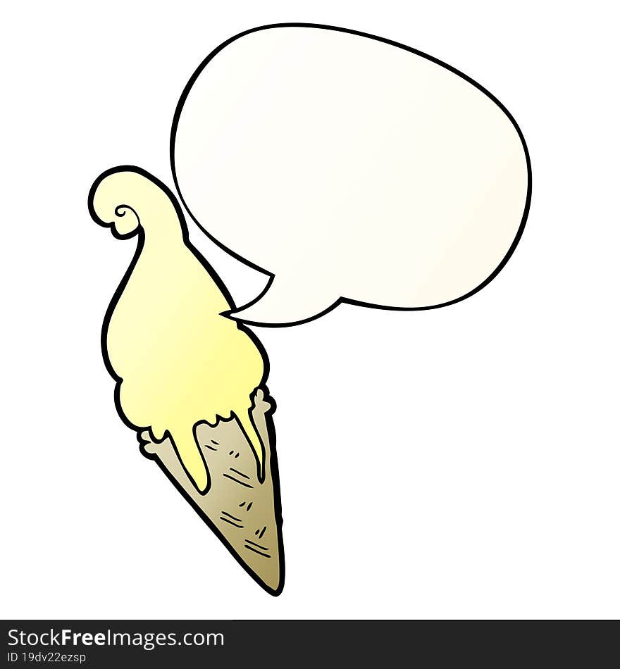 cartoon ice cream and speech bubble in smooth gradient style