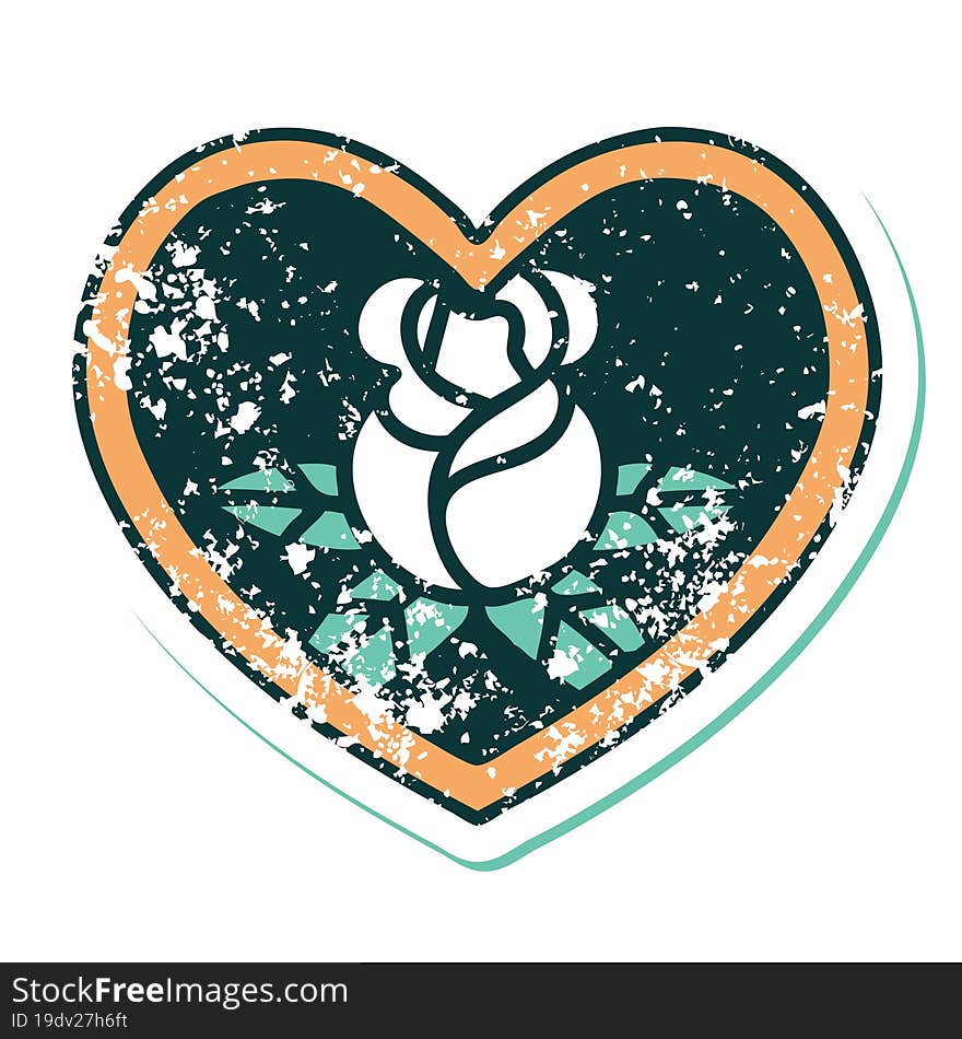 distressed sticker tattoo style icon of a heart and flowers