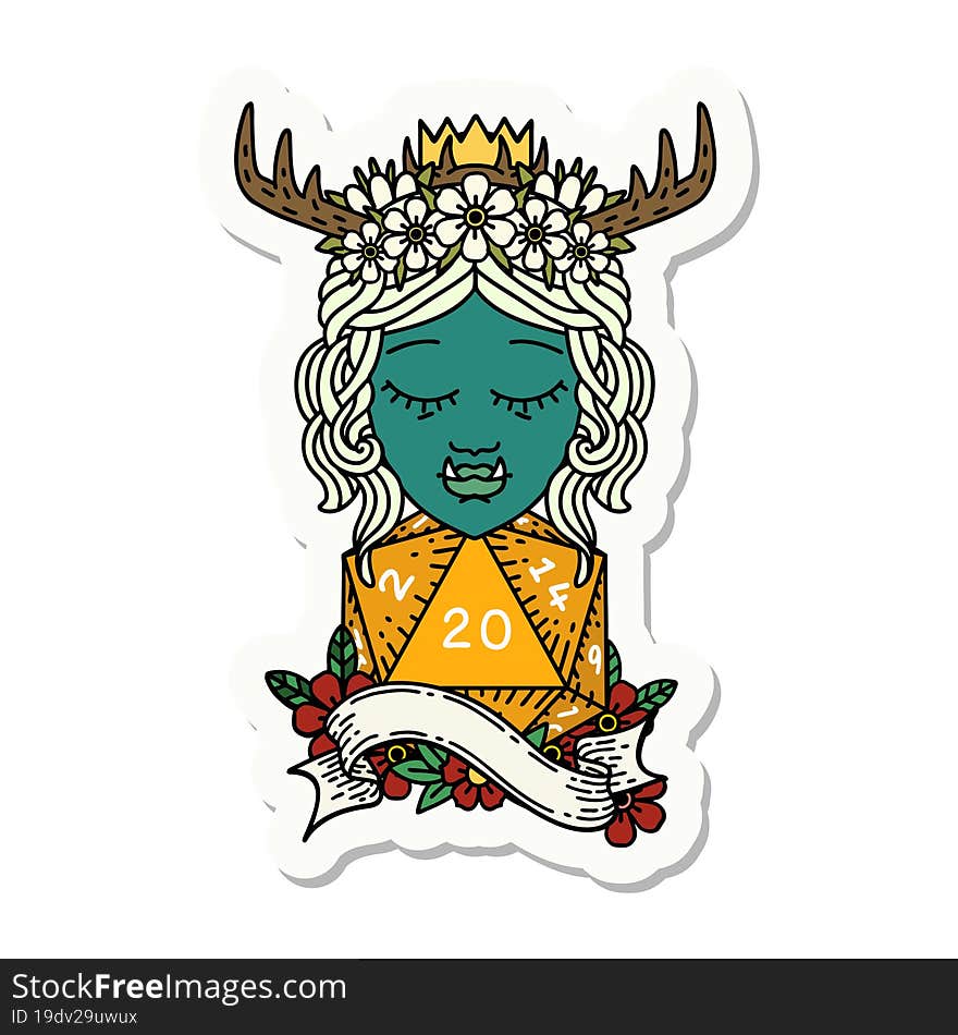 sticker of a orc druid character with natural twenty dice roll. sticker of a orc druid character with natural twenty dice roll