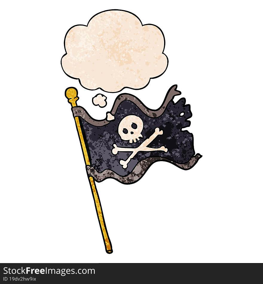 cartoon pirate flag and thought bubble in grunge texture pattern style