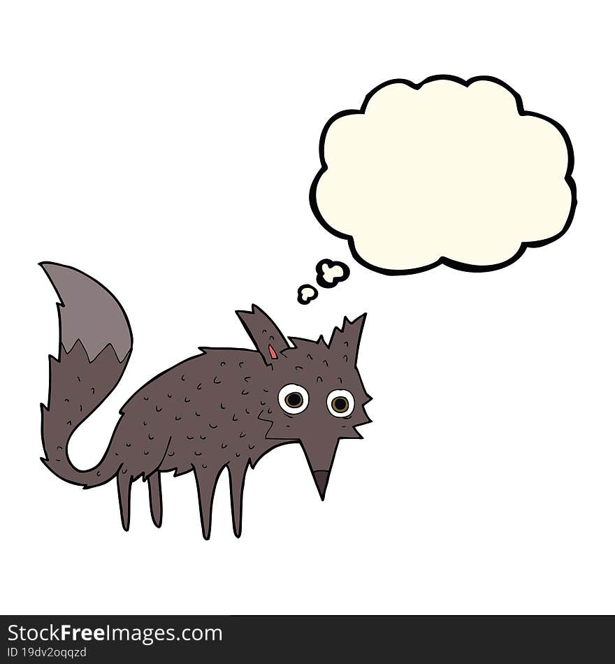 funny cartoon little wolf with thought bubble