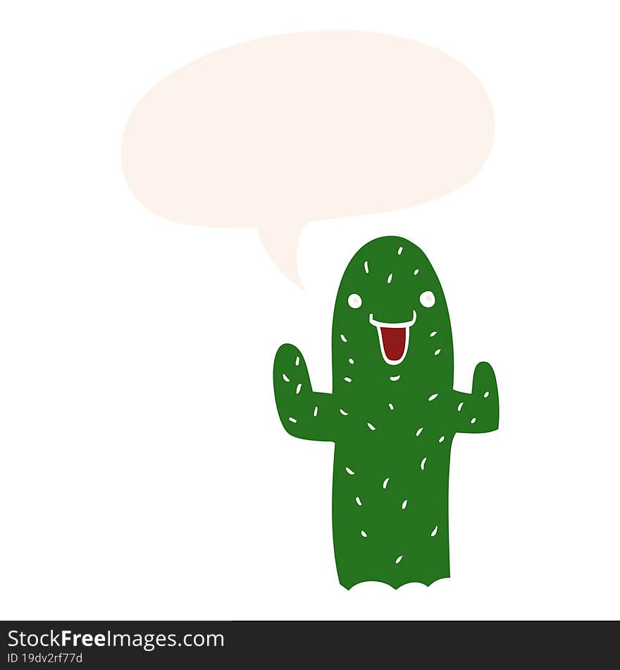 cartoon cactus and speech bubble in retro style