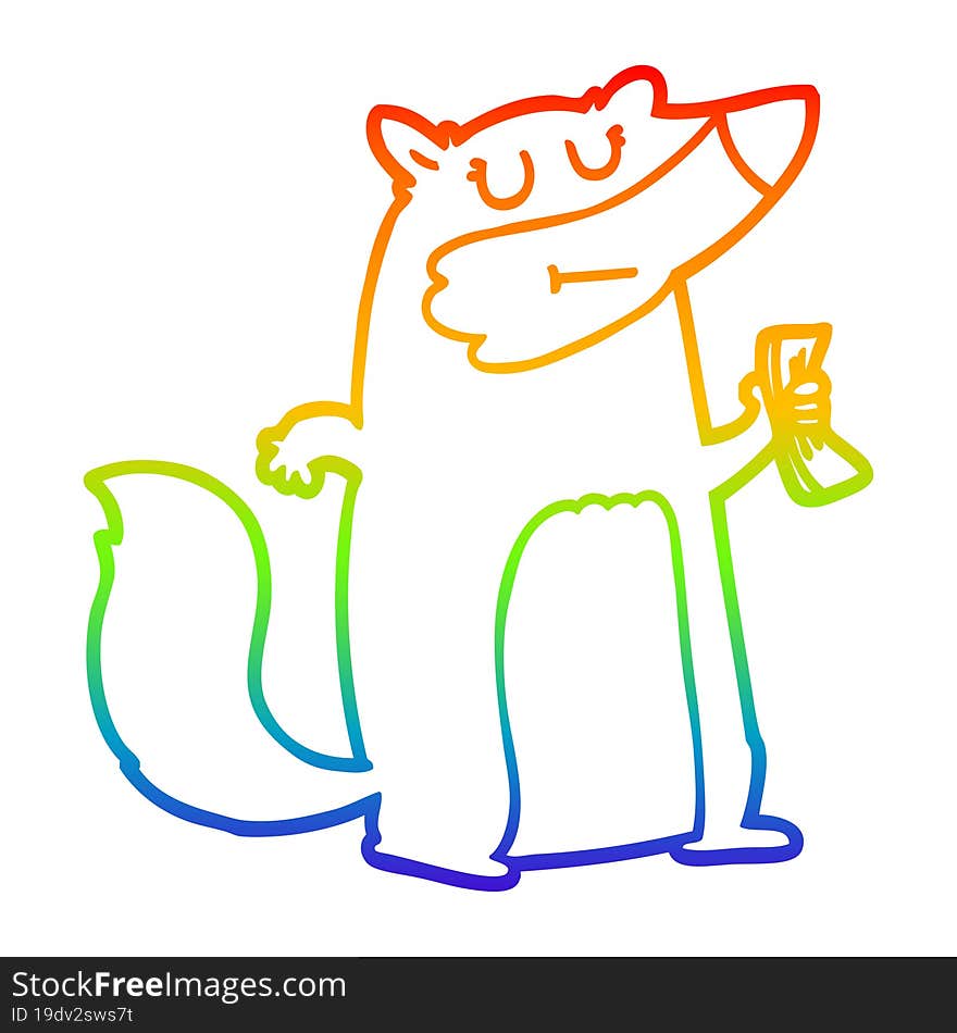 rainbow gradient line drawing cartoon badger holding cash