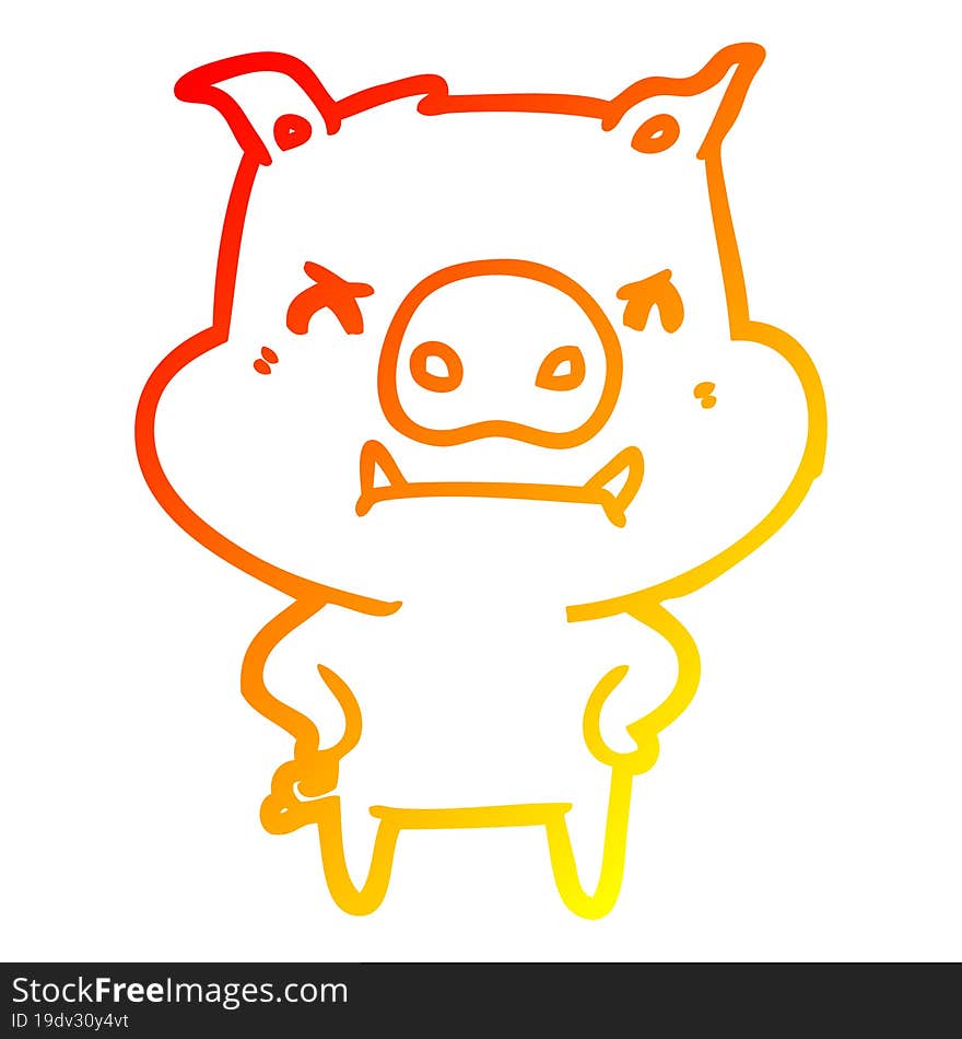 warm gradient line drawing of a angry cartoon pig