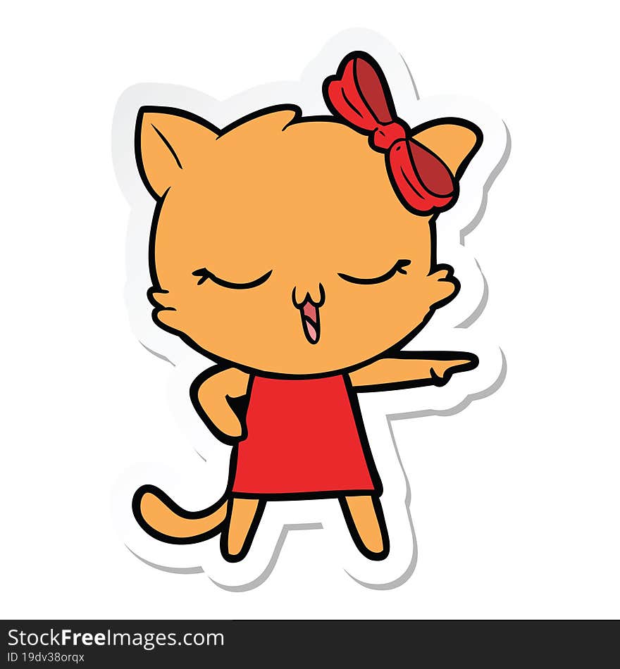 sticker of a cartoon cat with bow on head