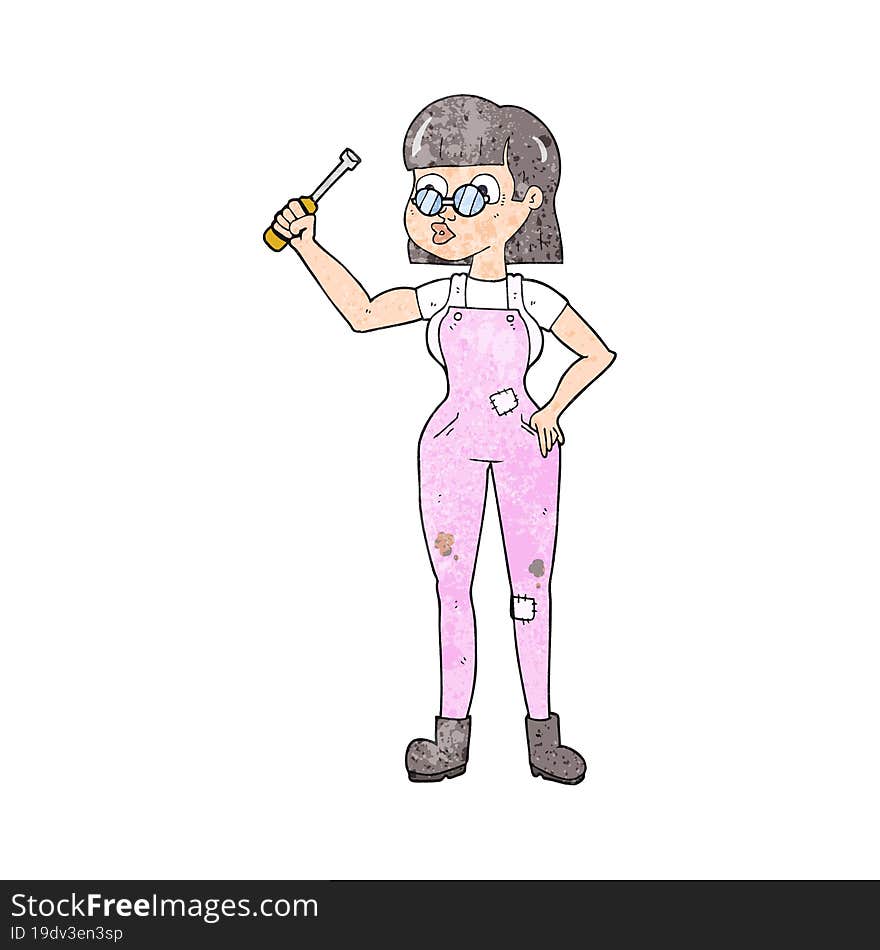 Textured Cartoon Female Mechanic