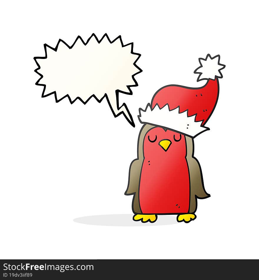 freehand drawn speech bubble cartoon christmas robin