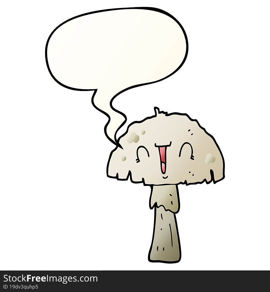 cartoon mushroom and speech bubble in smooth gradient style