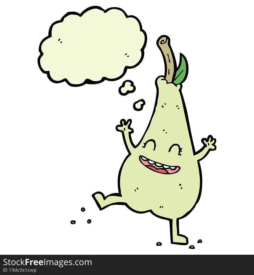 cartoon happy dancing pear with thought bubble