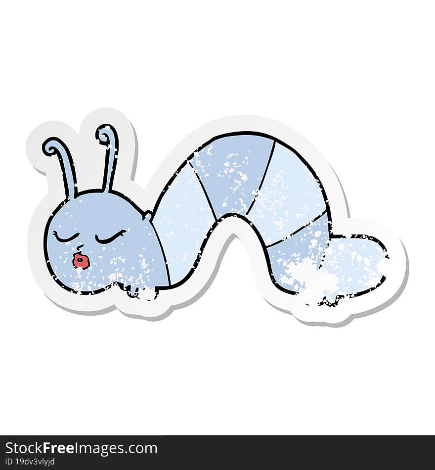 distressed sticker of a cartoon caterpillar