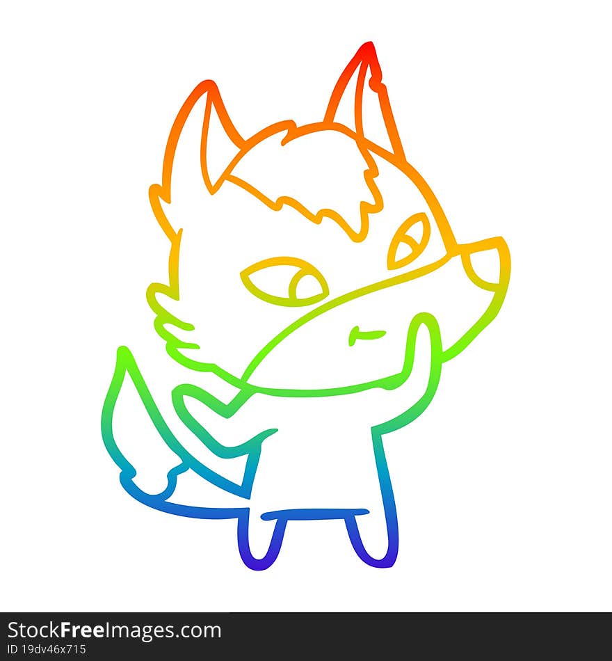 rainbow gradient line drawing friendly cartoon wolf