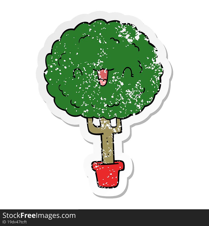 distressed sticker of a cartoon happy tree