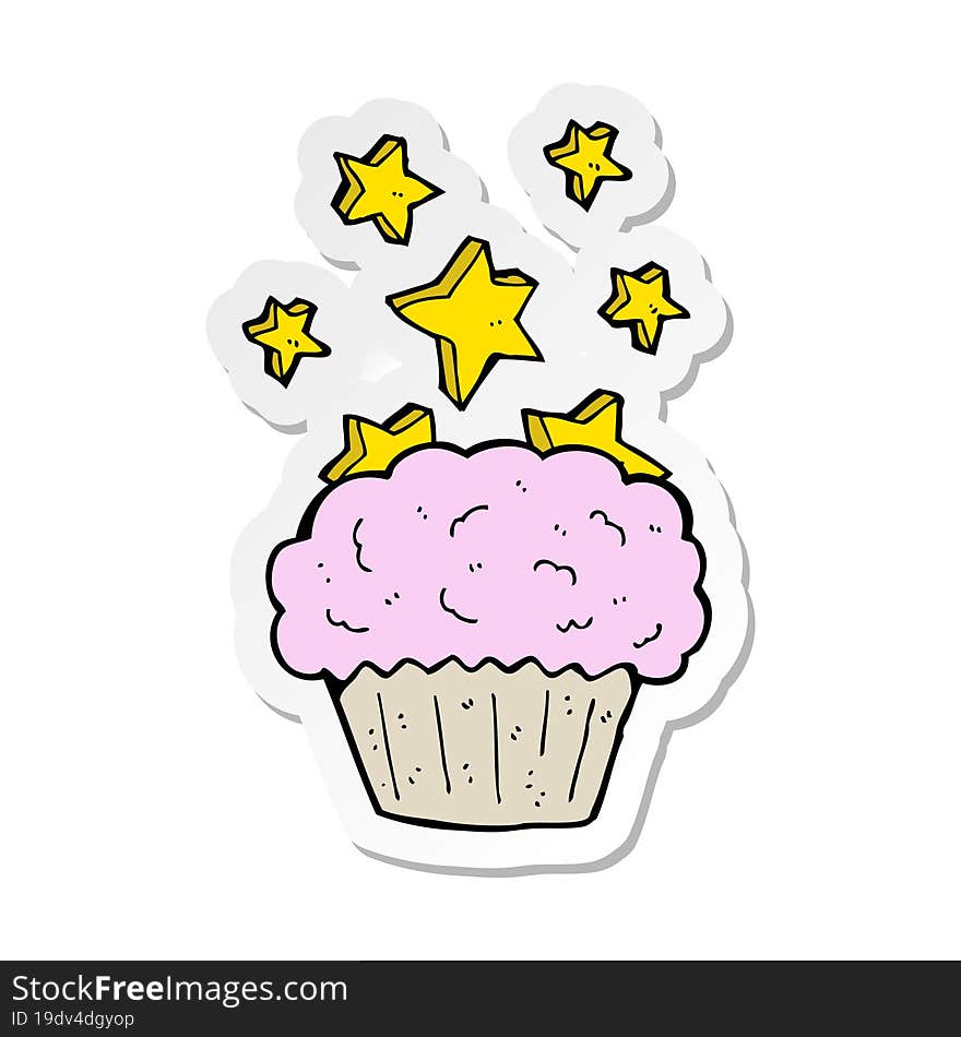 Sticker Of A Cartoon Magical Cupcake