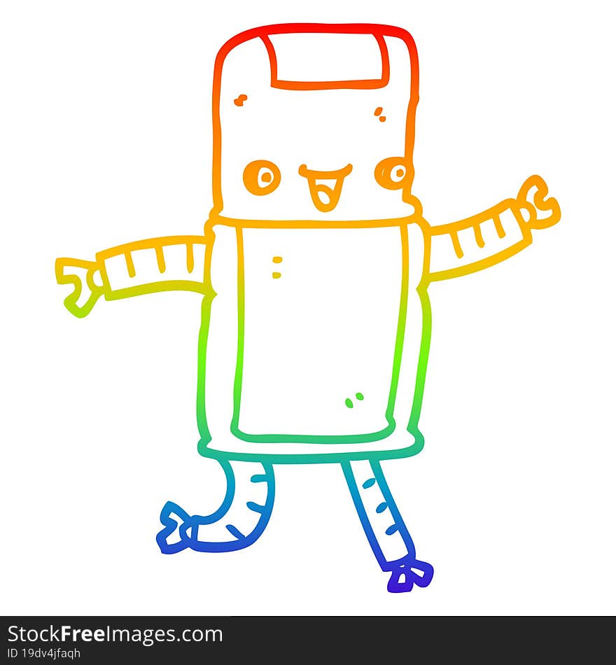 rainbow gradient line drawing of a cartoon robot