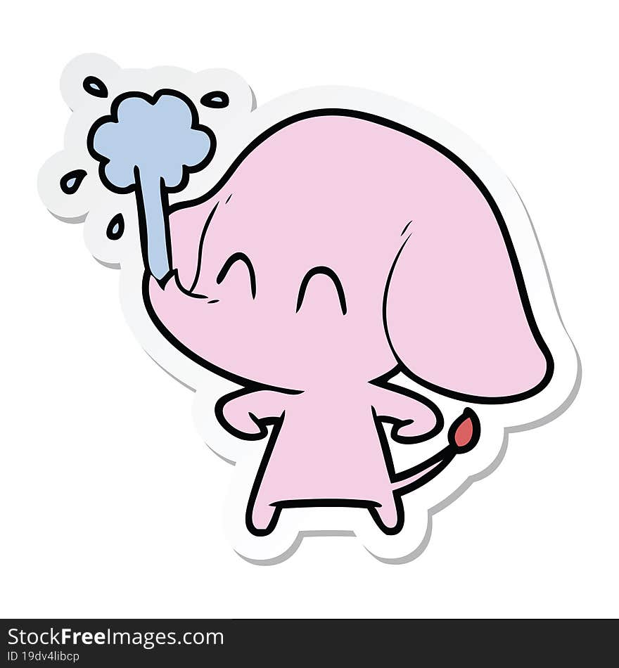 sticker of a cute cartoon elephant spouting water