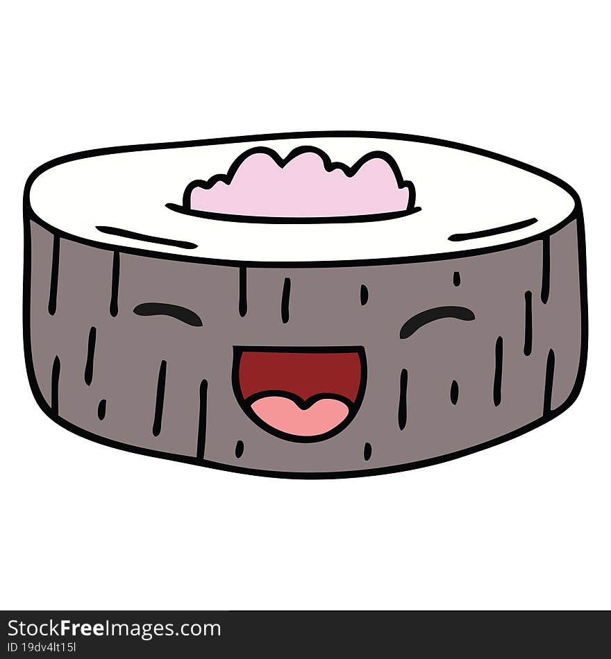 quirky hand drawn cartoon happy sushi