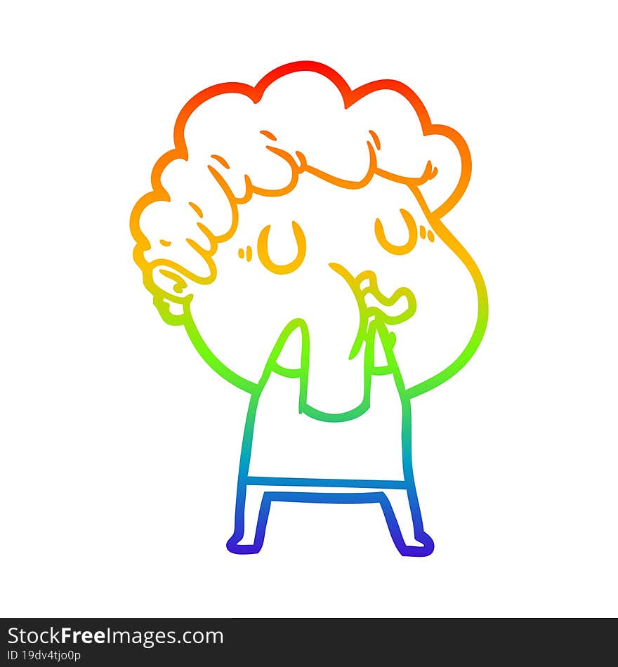 Rainbow Gradient Line Drawing Cartoon Man Pulling Face