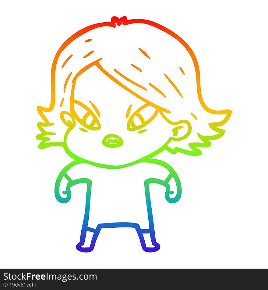 rainbow gradient line drawing cartoon stressed woman