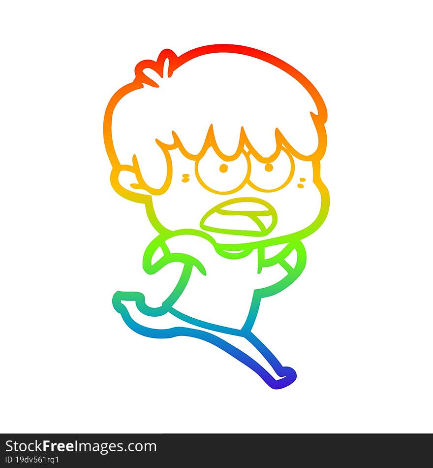 rainbow gradient line drawing worried cartoon boy