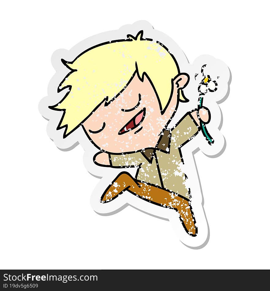 distressed sticker cartoon of kawaii cute boy