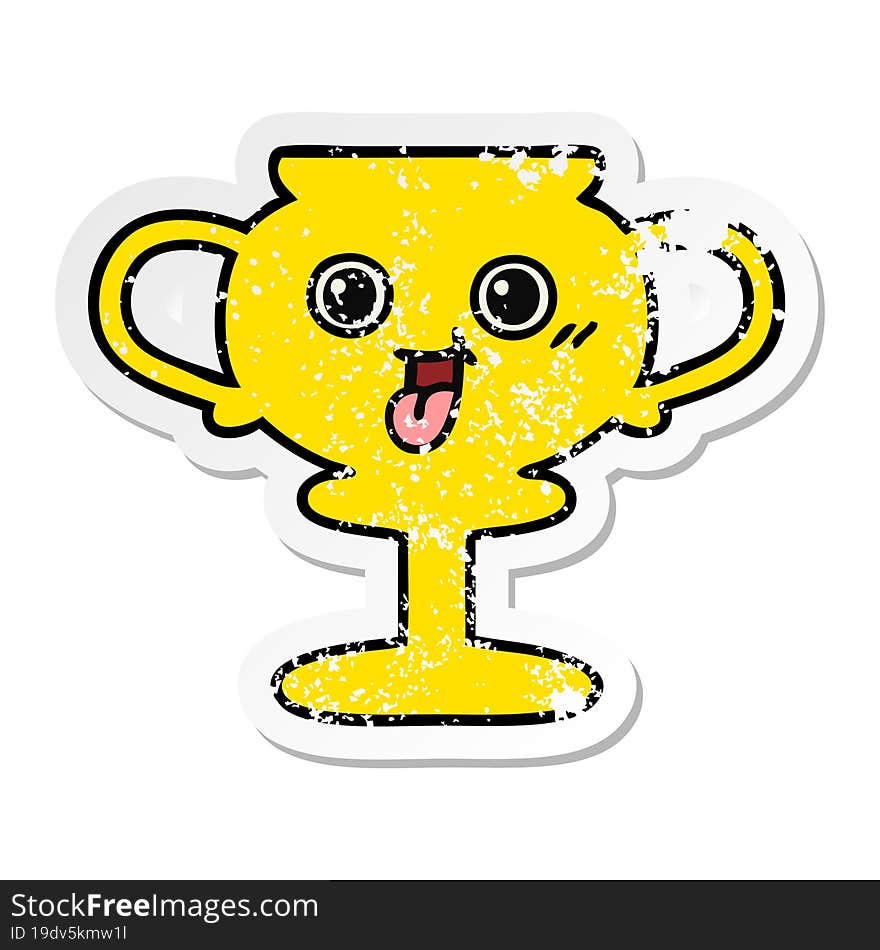 distressed sticker of a cute cartoon trophy