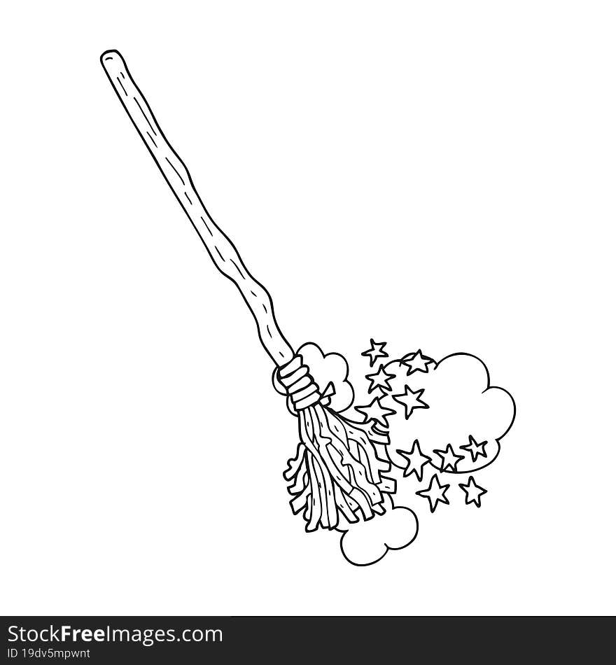 black and white cartoon magical broom