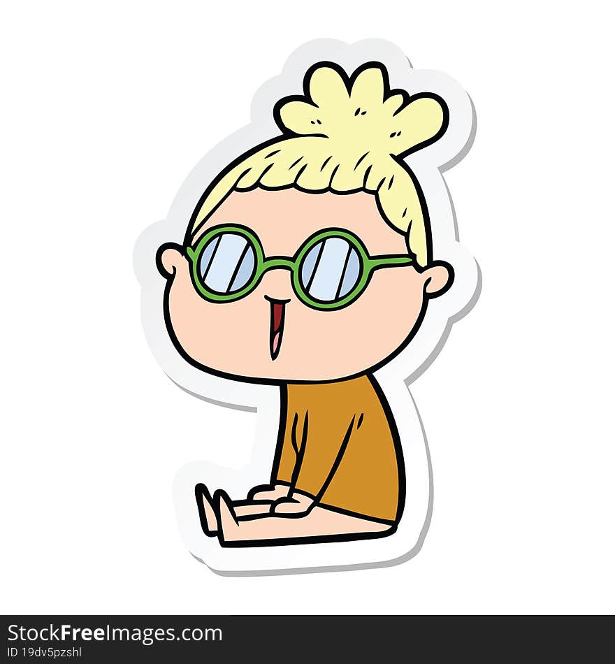 sticker of a cartoon woman wearing spectacles