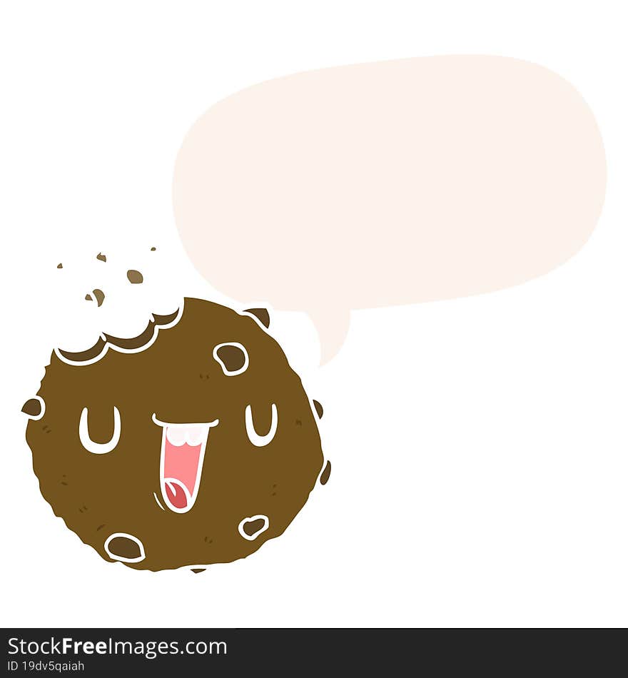 cartoon cookie and speech bubble in retro style