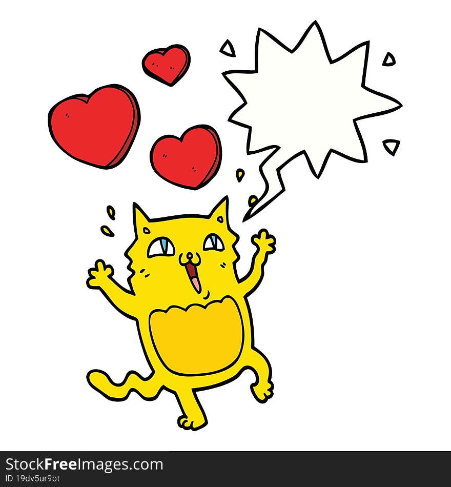 cartoon cat crazy in love and speech bubble