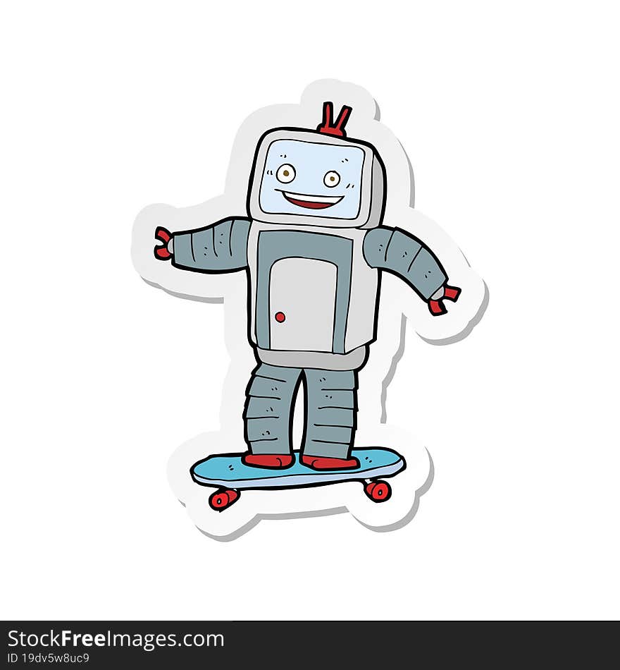 sticker of a cartoon skateboarding robot