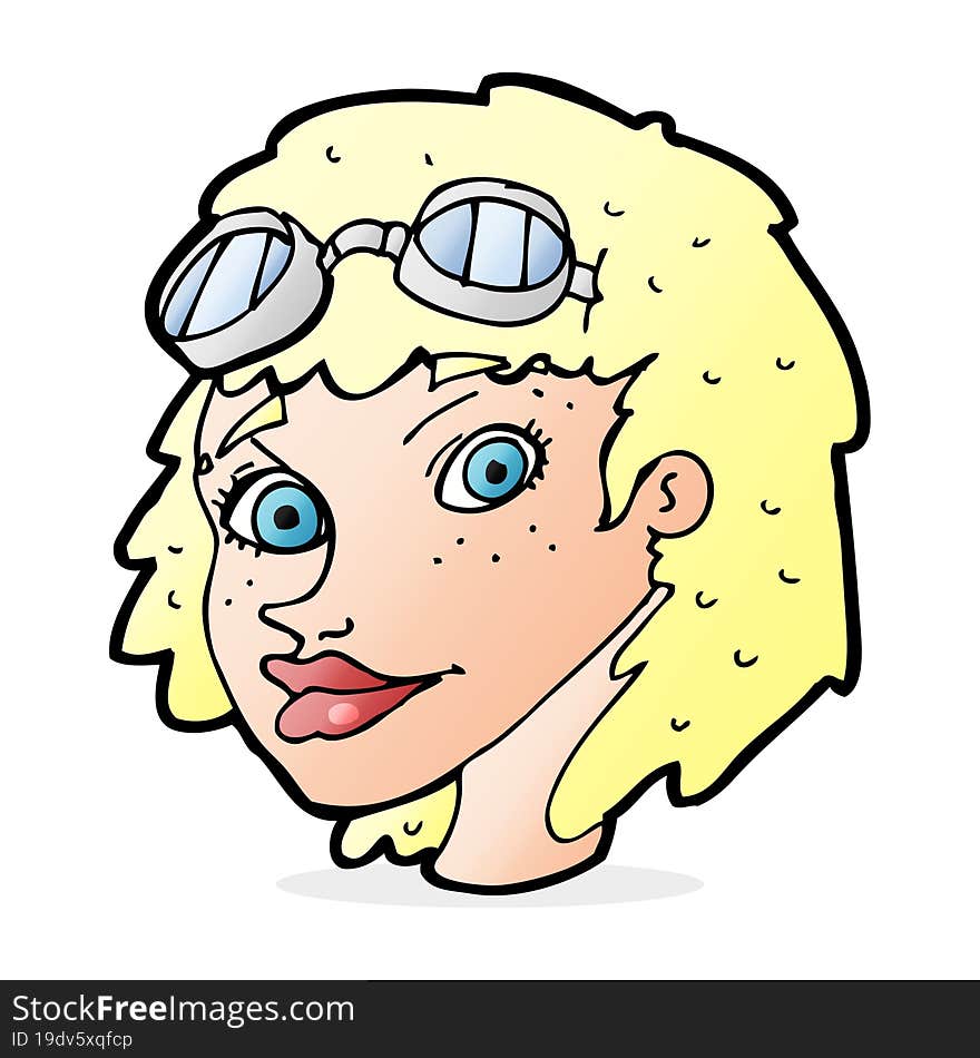 cartoon happy woman wearing aviator goggles