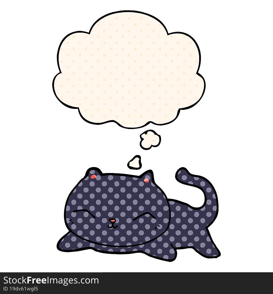 cartoon cat with thought bubble in comic book style