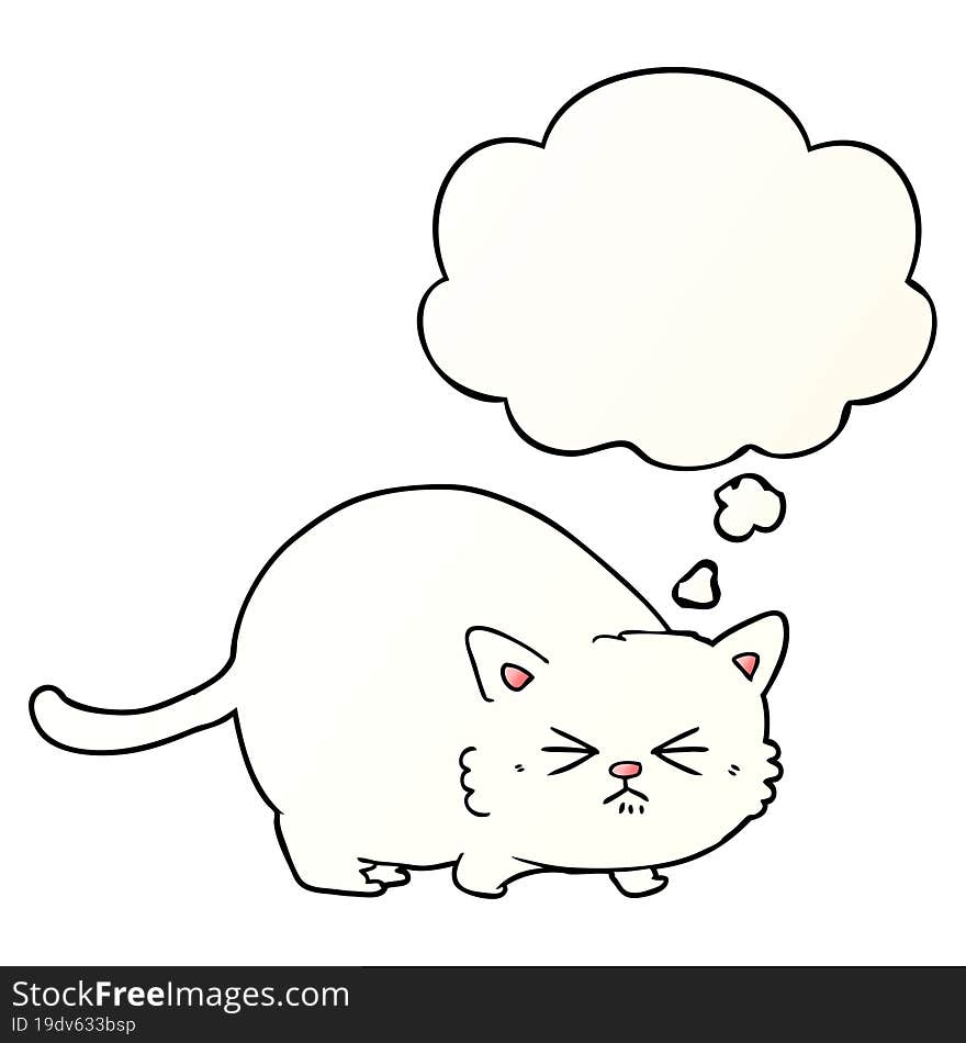 cartoon angry cat and thought bubble in smooth gradient style