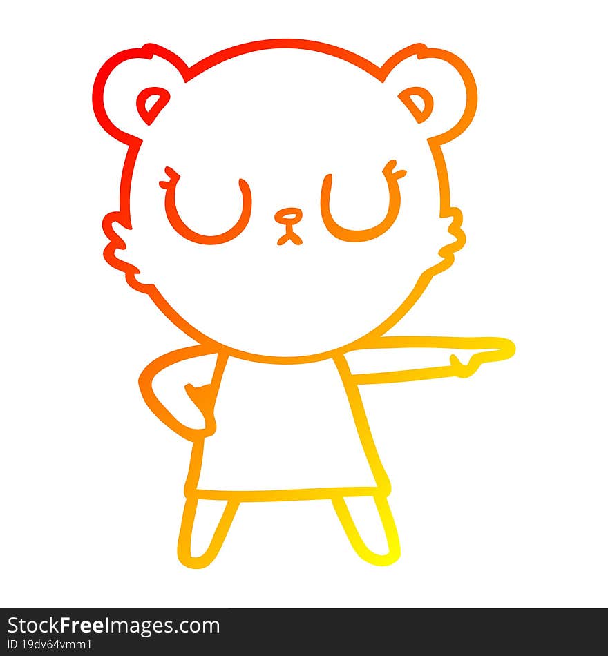 warm gradient line drawing peaceful cartoon bear in dress pointing