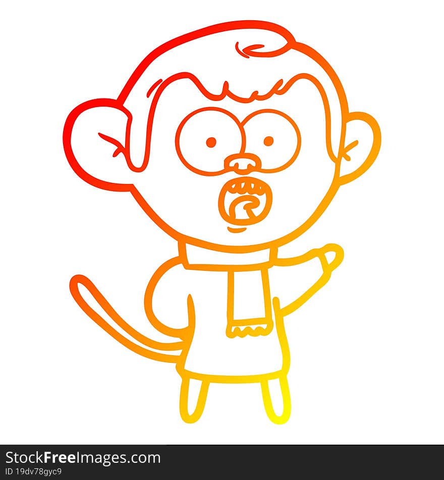 warm gradient line drawing cartoon shocked monkey