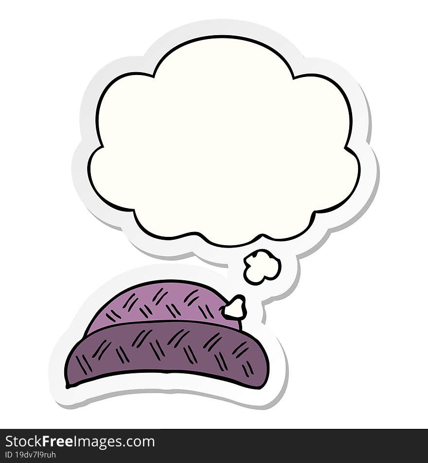 cartoon hat with thought bubble as a printed sticker