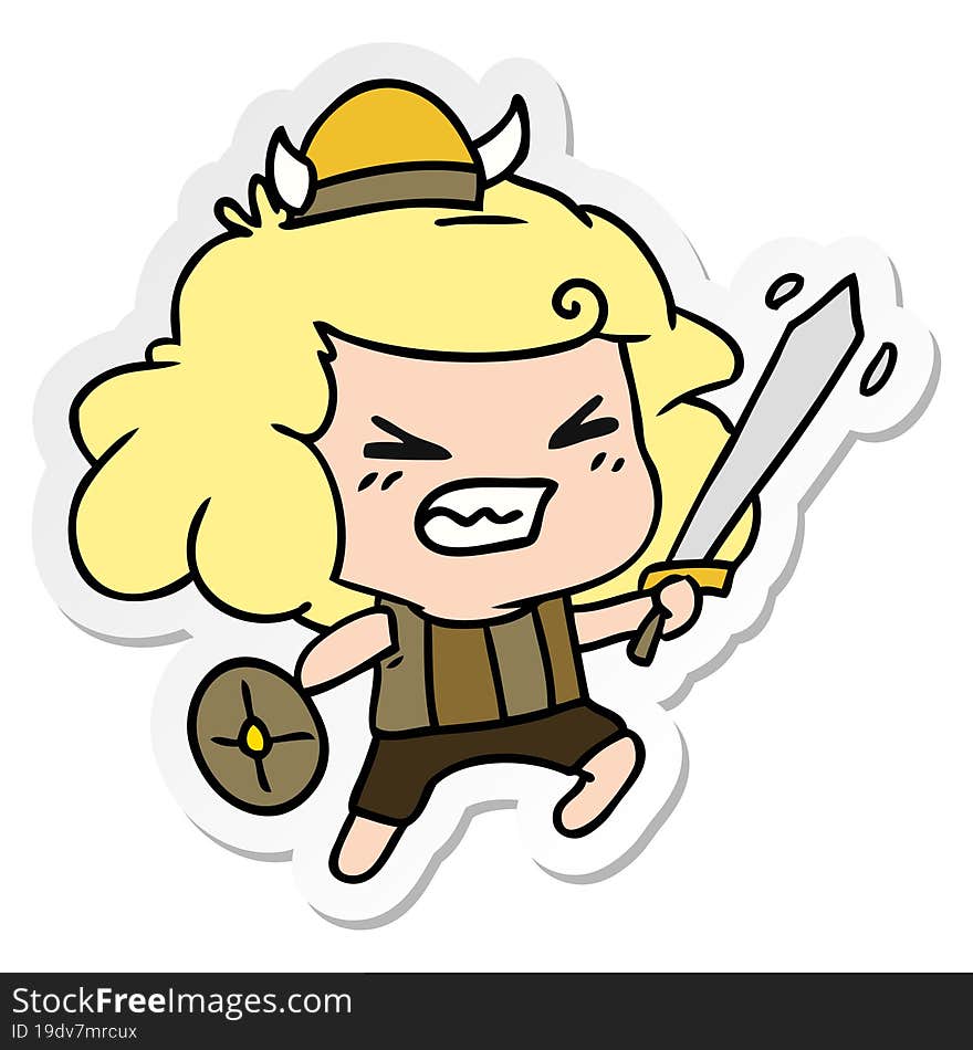 sticker cartoon of kawaii viking child