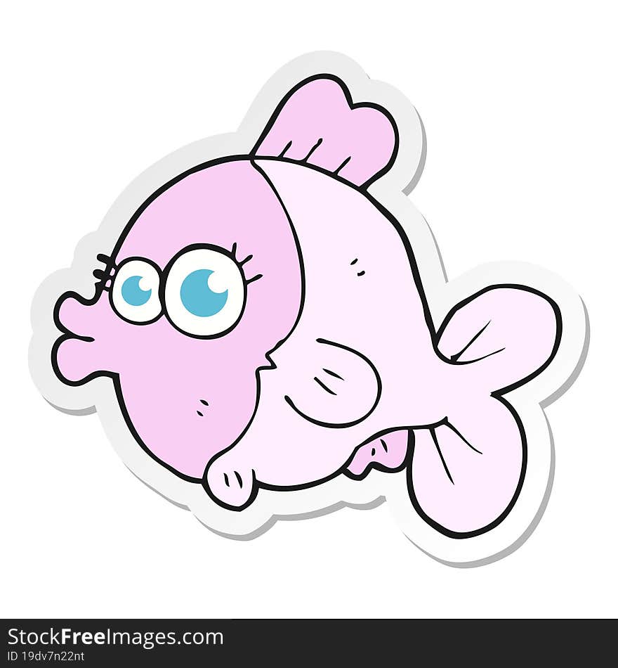 Sticker Of A Funny Cartoon Fish With Big Pretty Eyes