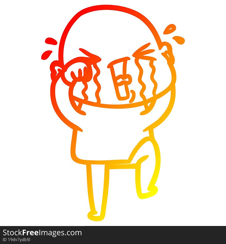 warm gradient line drawing cartoon crying bald man