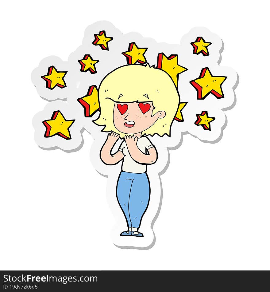 sticker of a cartoon woman in love