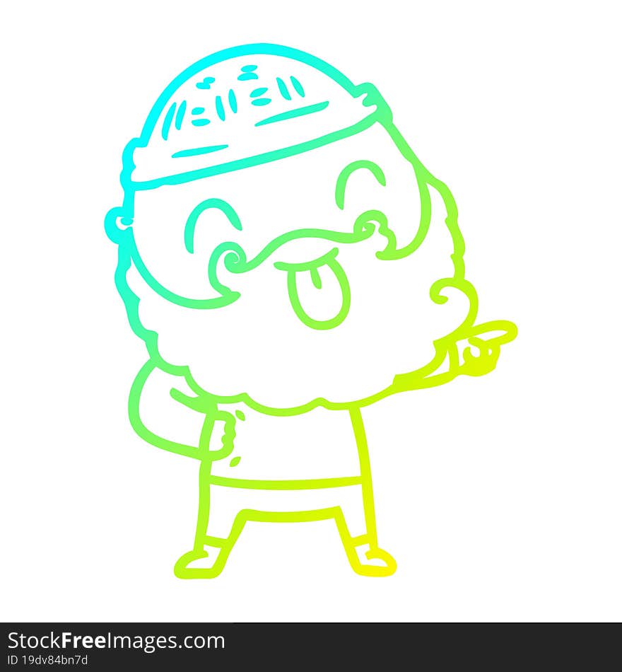 cold gradient line drawing man with beard sticking out tongue