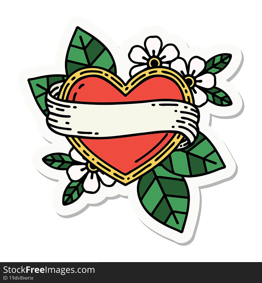 Tattoo Style Sticker Of A Heart And Banner