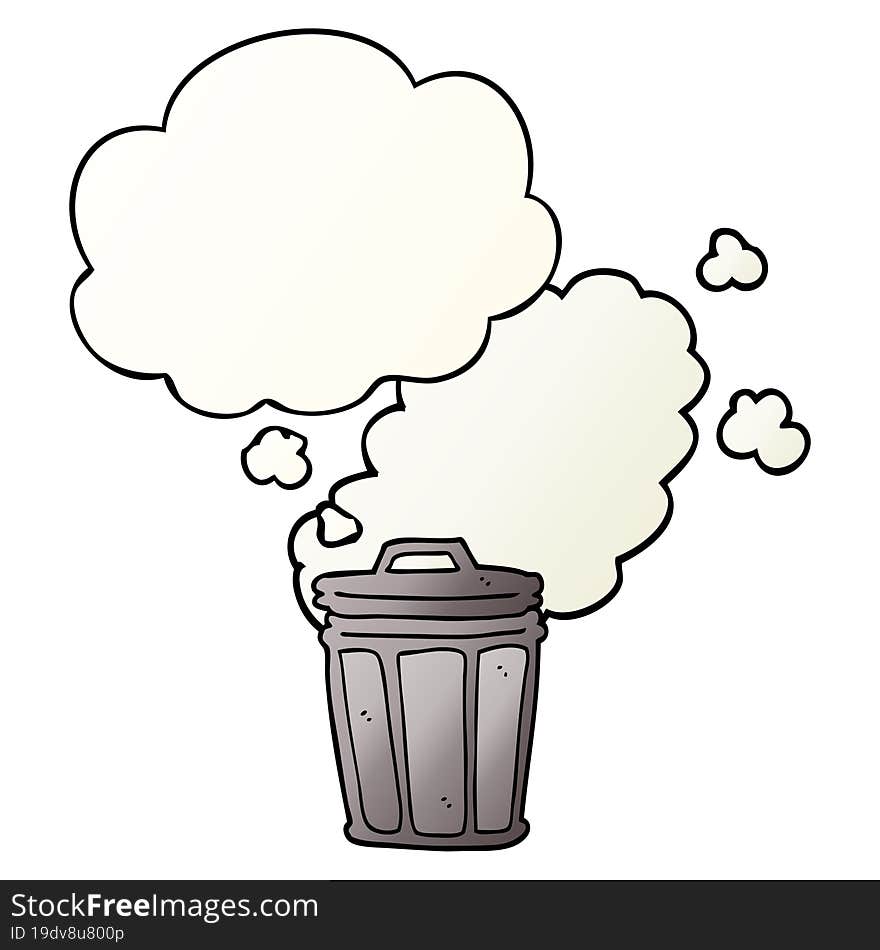 cartoon stinky garbage can with thought bubble in smooth gradient style