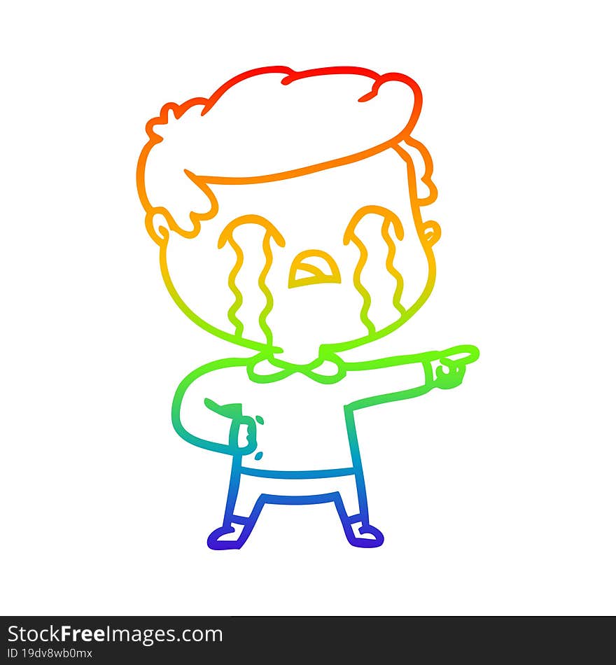 rainbow gradient line drawing of a cartoon man crying