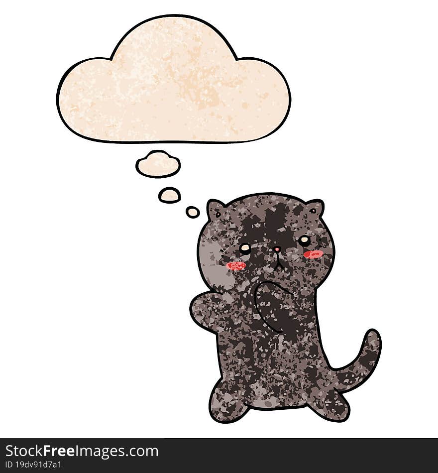 Cute Cartoon Cat And Thought Bubble In Grunge Texture Pattern Style