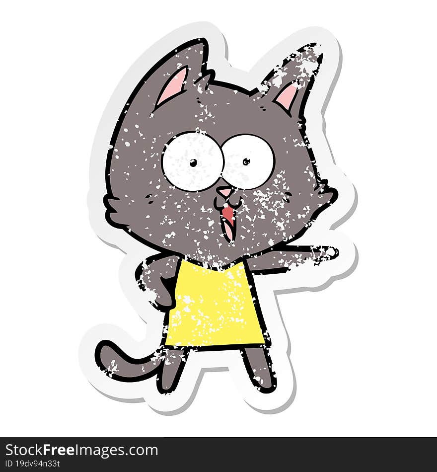 distressed sticker of a funny cartoon cat