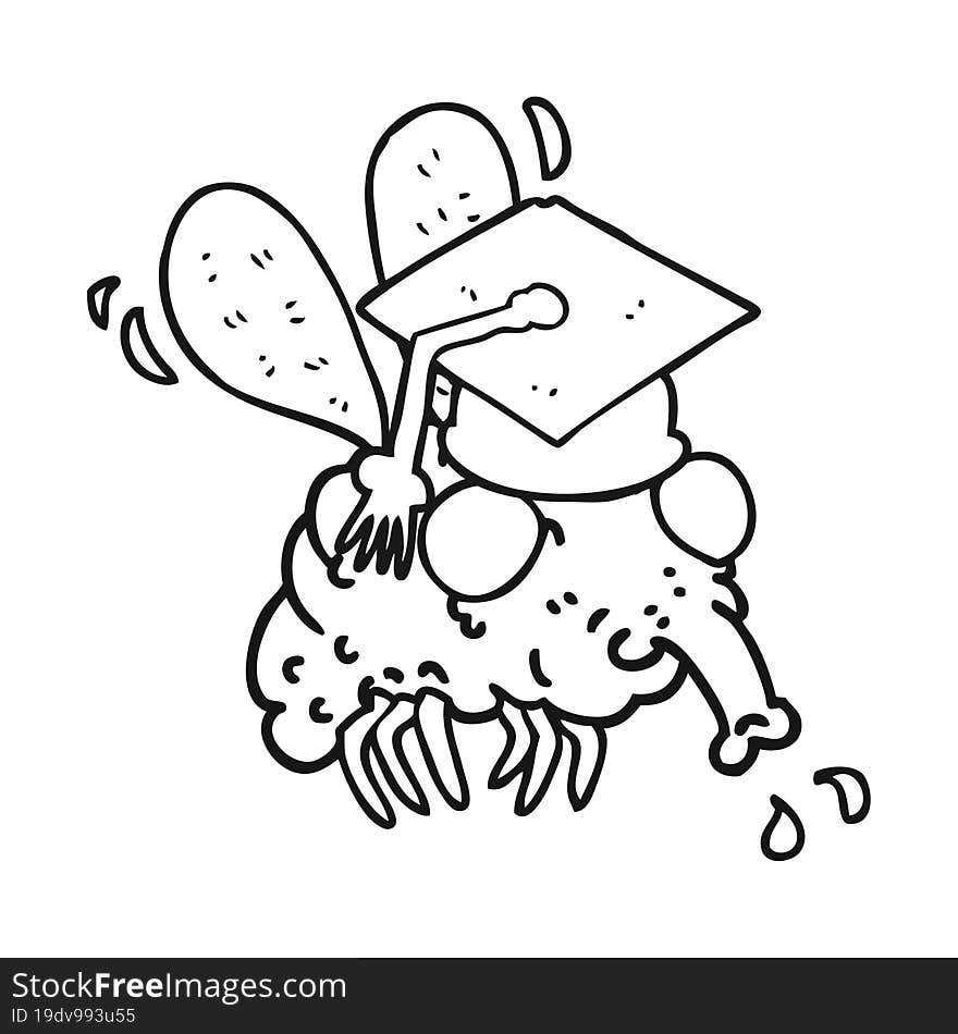 black and white cartoon fly graduate