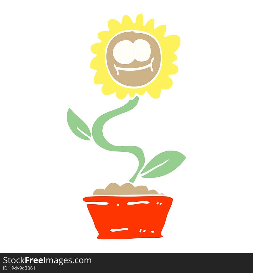 flat color illustration cartoon flower in pot