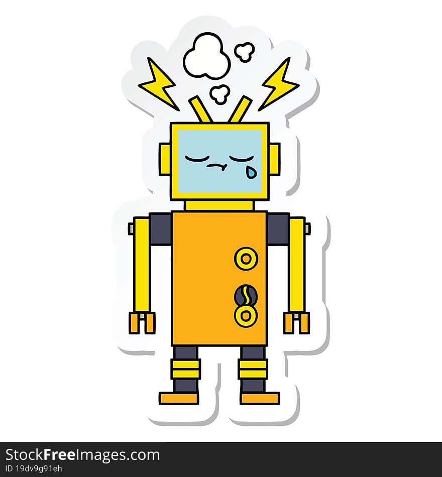 sticker of a cute cartoon malfunctioning robot